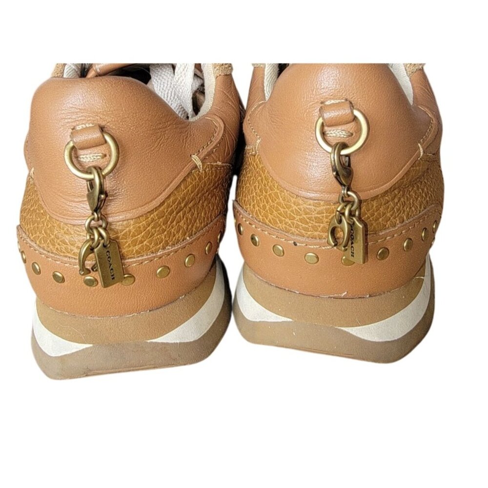 Coach Signature C118 with Rivets Leather & Suede Womens Sneakers Size 5.5 Tan & - Picture 3 of 9